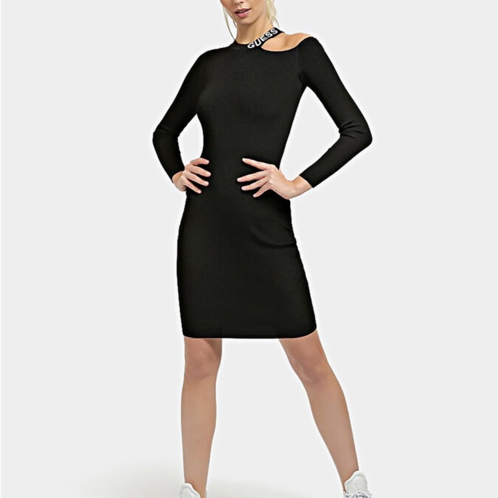 GUESS CAROL Black Long Sleeve Dress with Cut Out Element